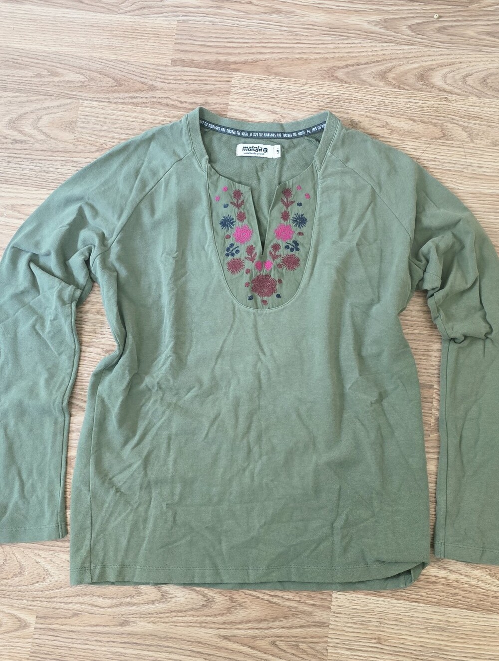 Maloja Top Womens Medium Green Floral Embroidered Popover Outdoor Hiking